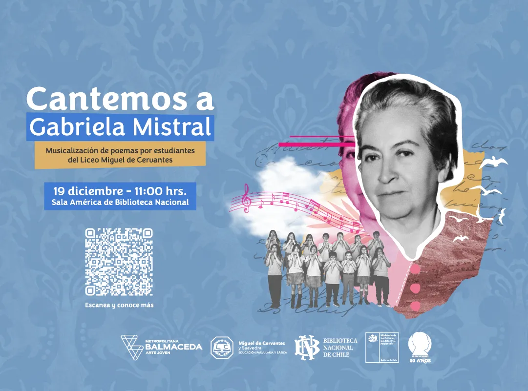Carátula del disco "Cantemos a Gabriela Mistral", con el retrato collage de la autora